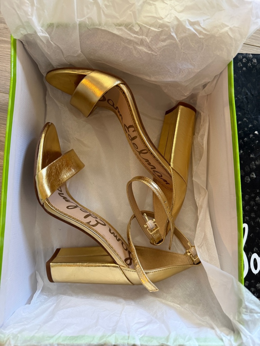Sam Edelman Metallic Gold Block Heel Sandals